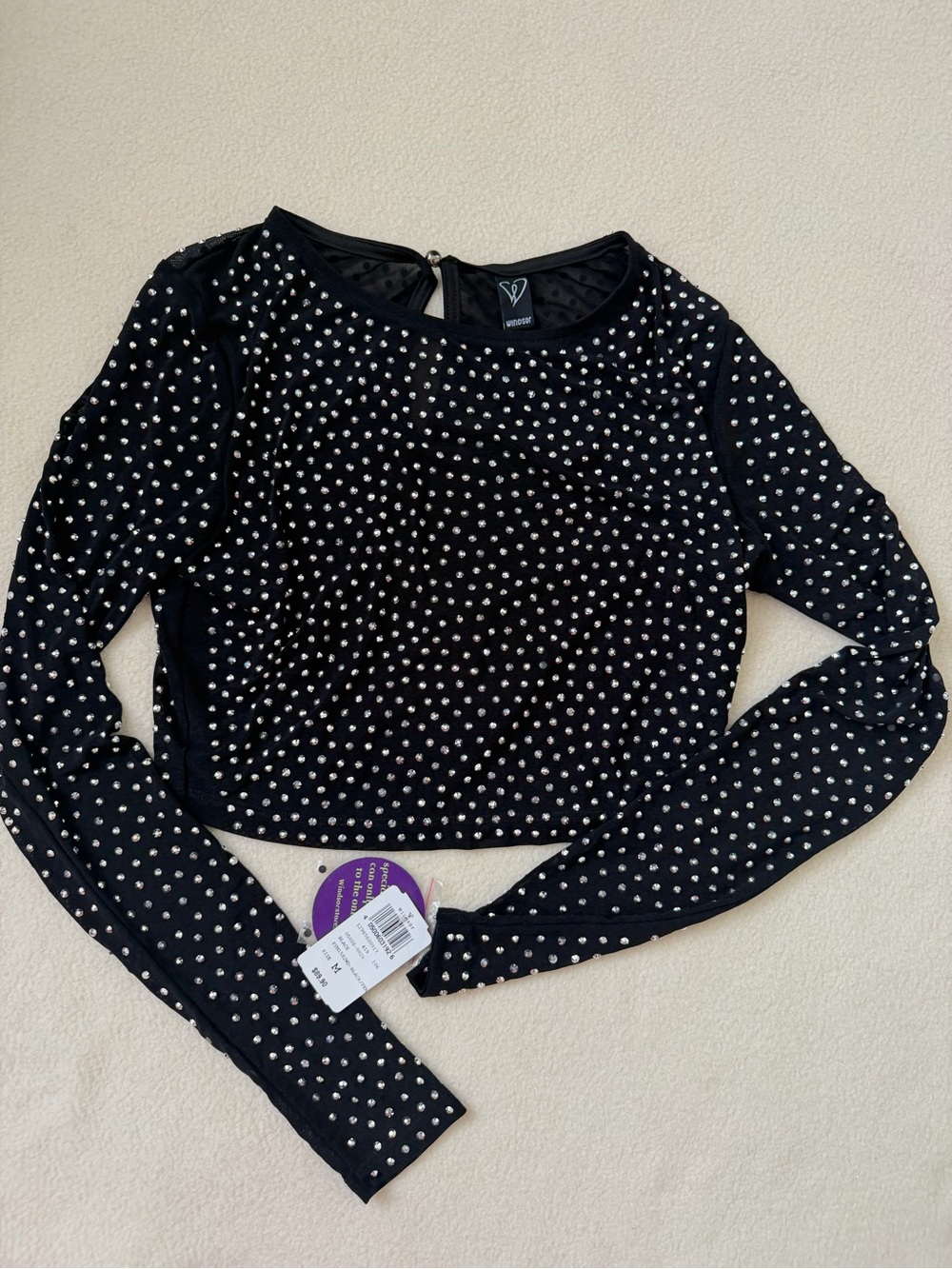 Vineyard Vines Black Long-Sleeve Crop Top with Silver Studs